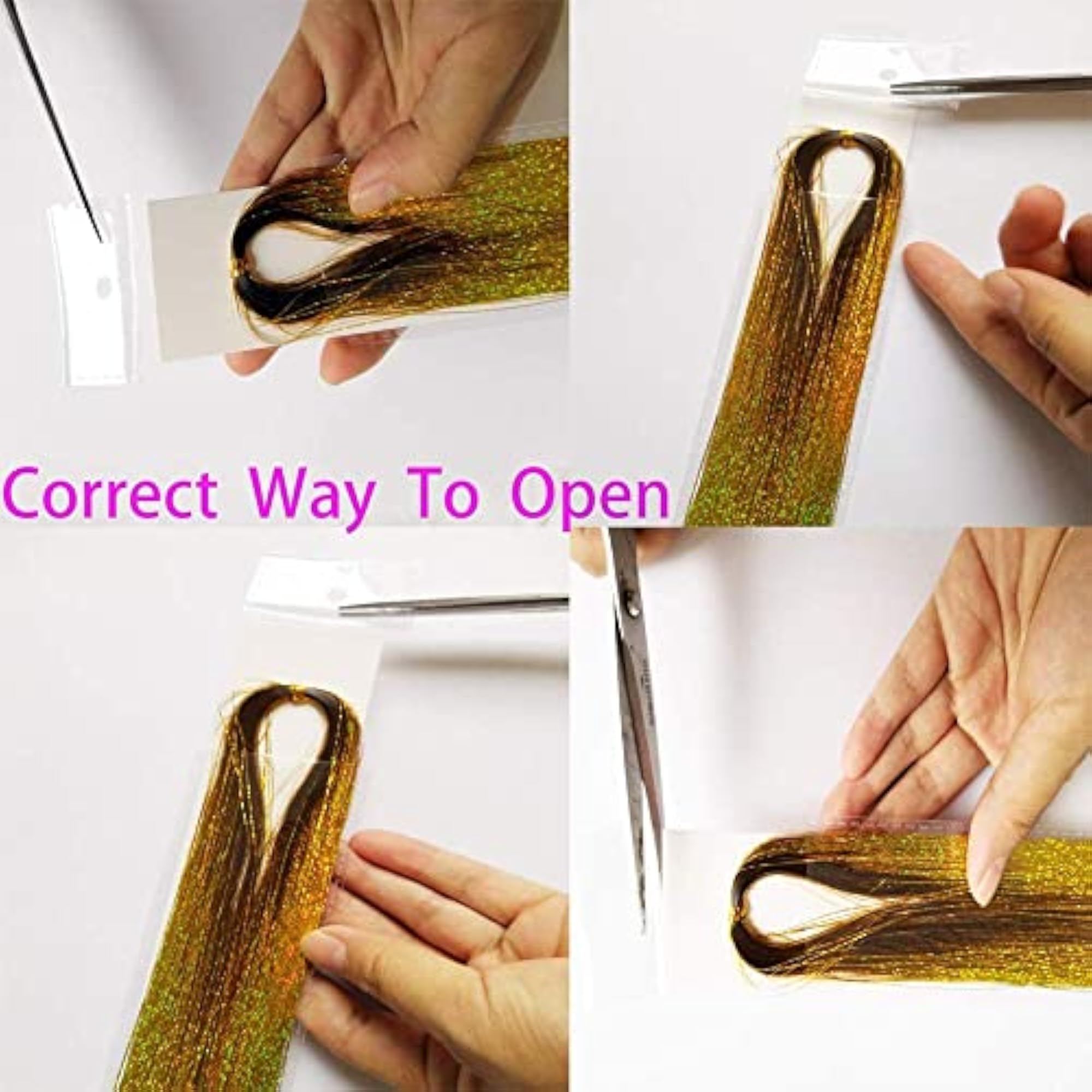 Glitter Hair Tinsel Extensions Strands, 6 Colors